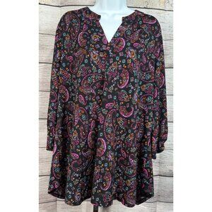 Dear Scarlett Women’s Floral Paisley V-Neck Tunic 3/4 Roll Tab Sleeve XL